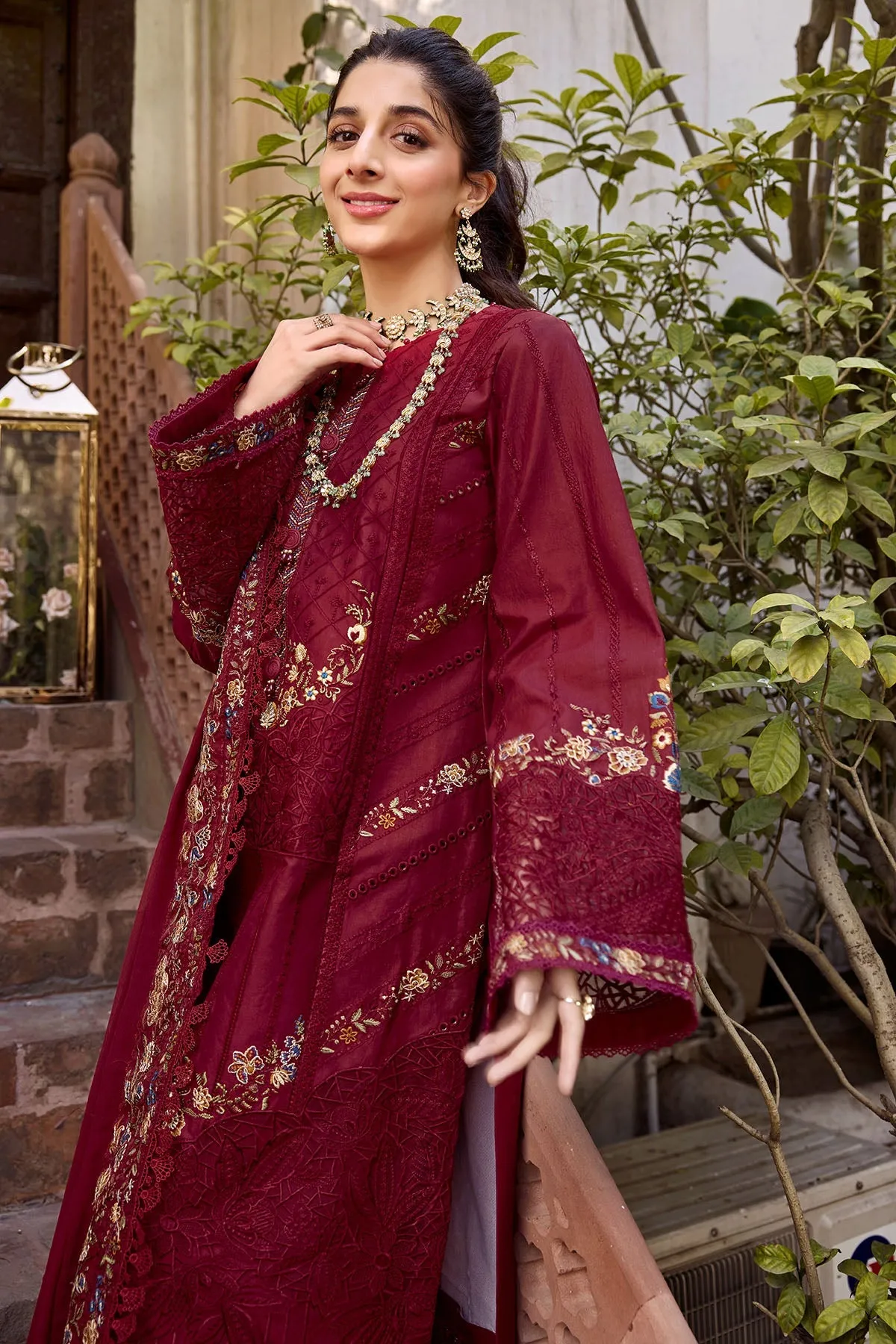 Maroon Pakistani Embroidered Kameez with Trousers Eid Dress