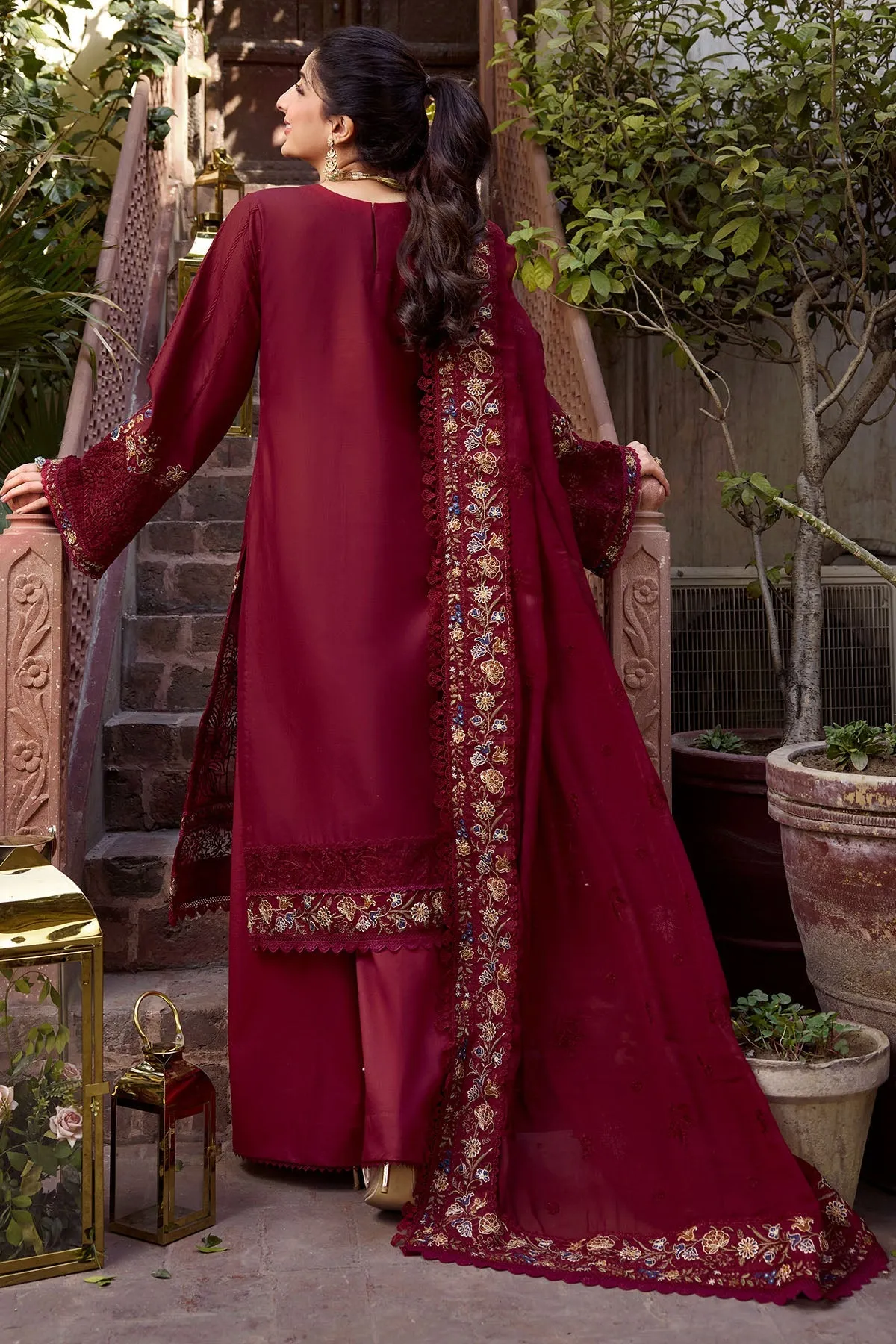 Maroon Pakistani Embroidered Kameez with Trousers Eid Dress