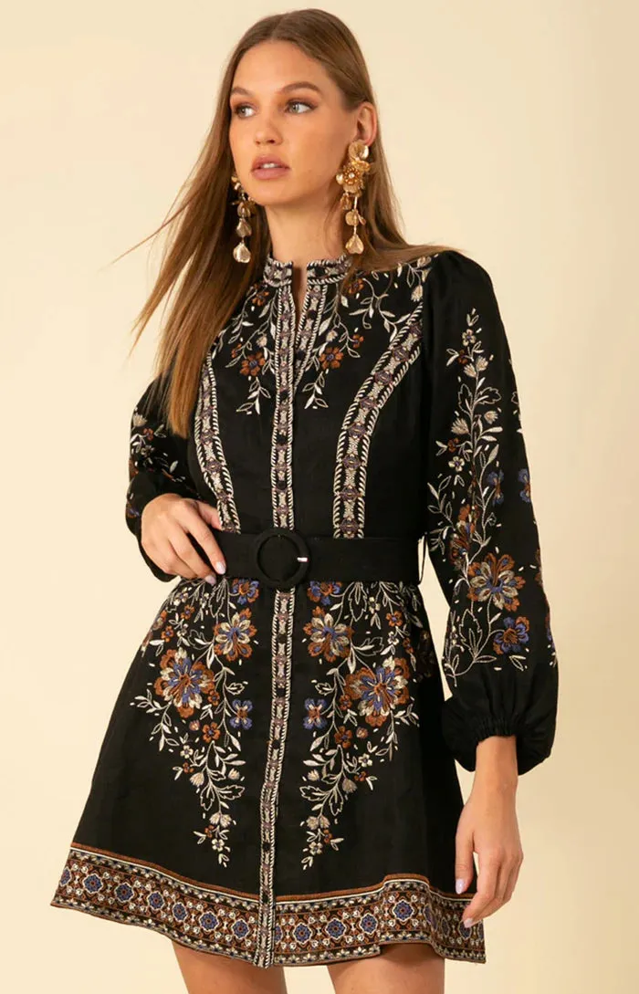 MELISSA BELTED EMBROIDERED DRESS