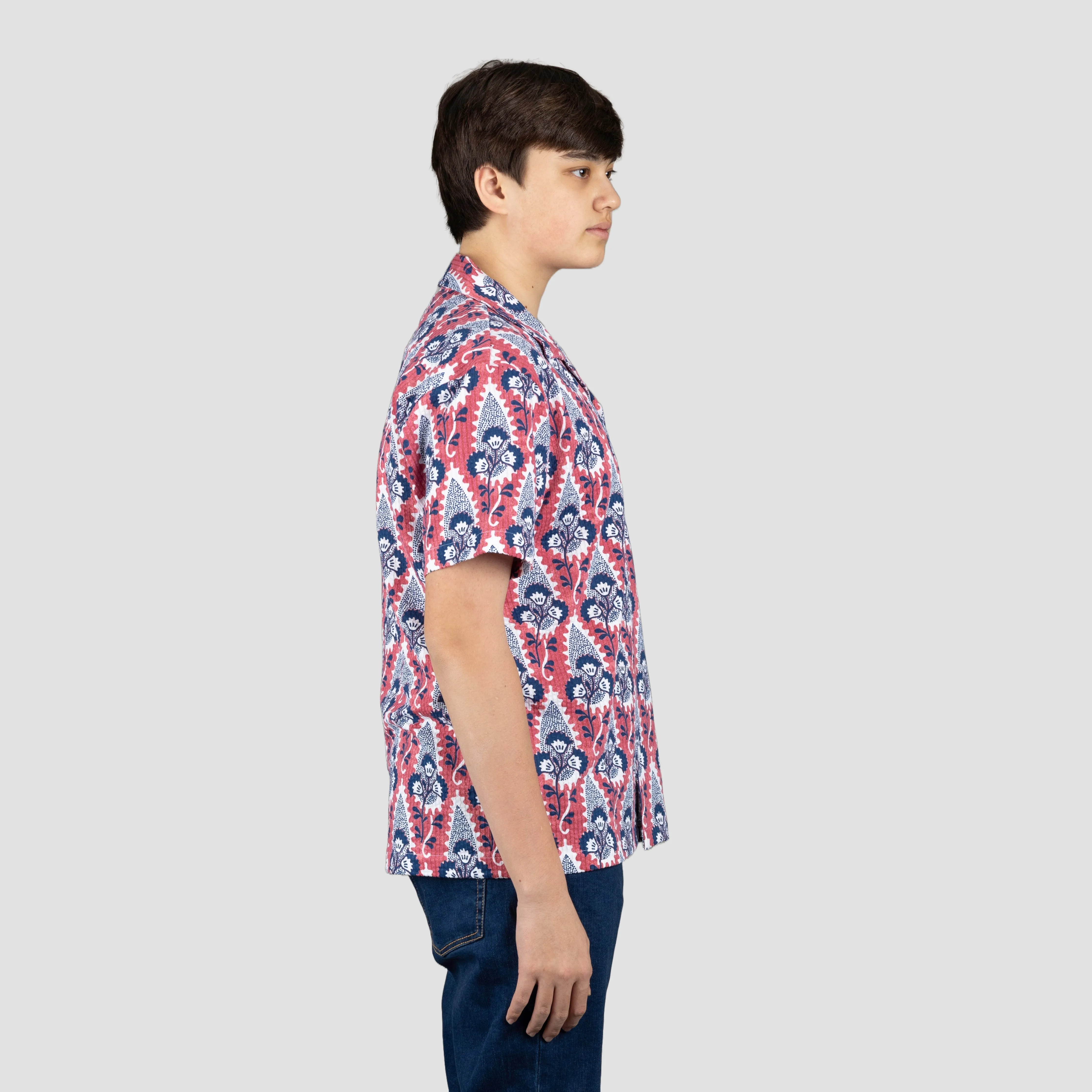 Mens Cool Knit Seersucker Camp Shirt - Desert Rose