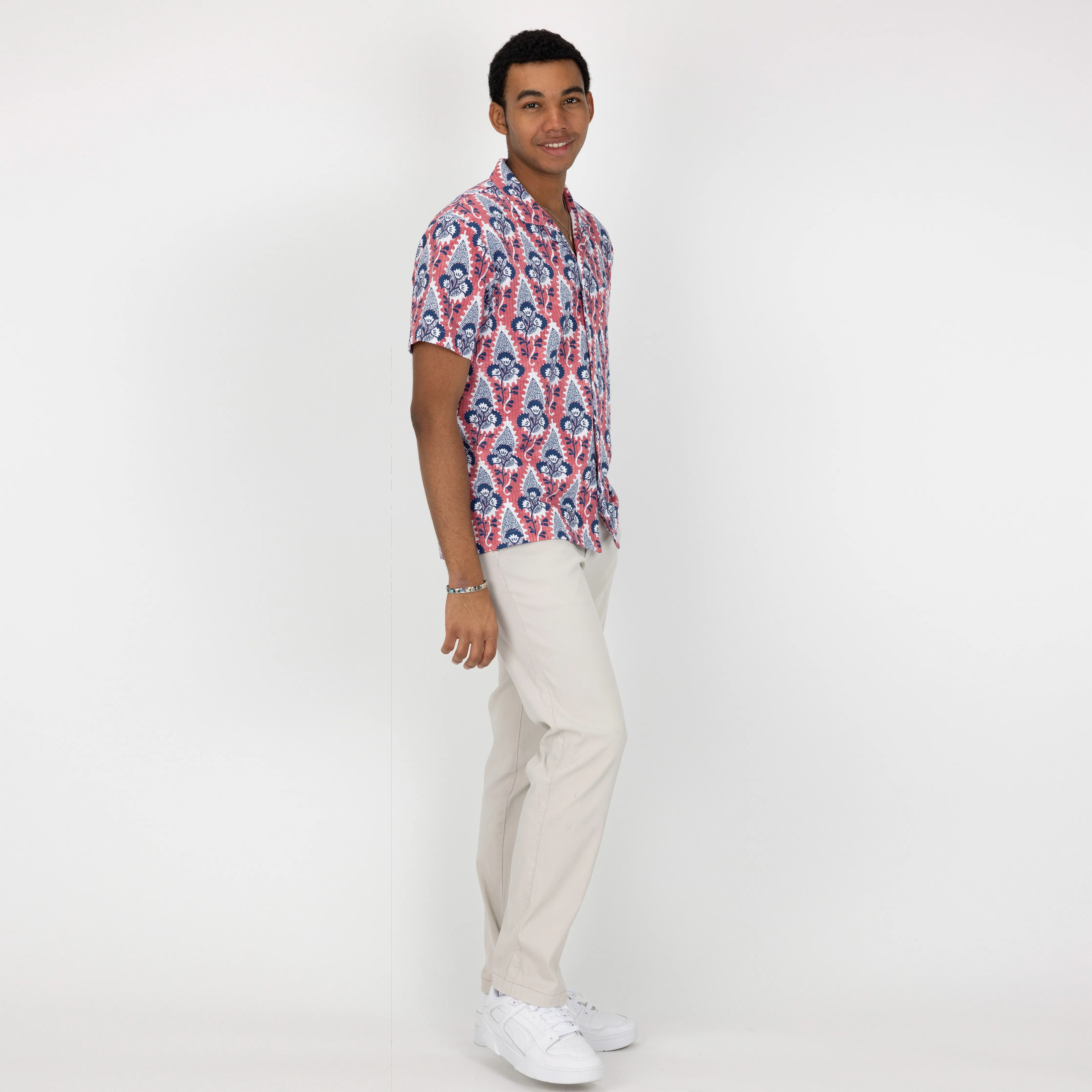 Mens Cool Knit Seersucker Camp Shirt - Desert Rose