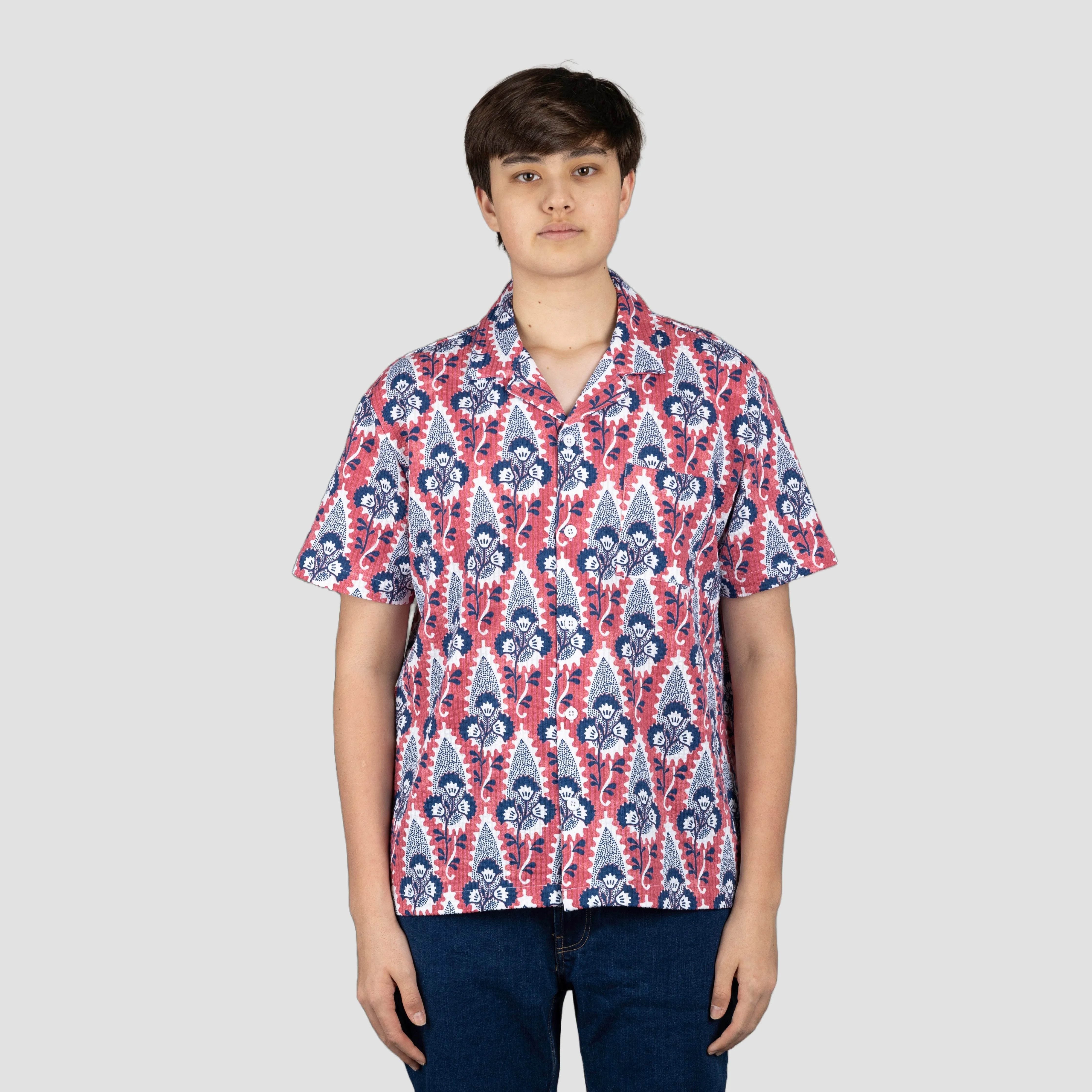 Mens Cool Knit Seersucker Camp Shirt - Desert Rose