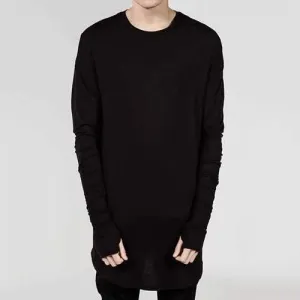 Mens Fashion Basics Long Style Solid Color T-shirt Brief Cotton Long Sleeve Round Neck Top Tee