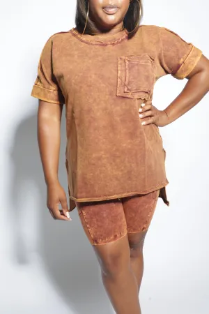 Mineral Wash Cuffed Sleeve Top