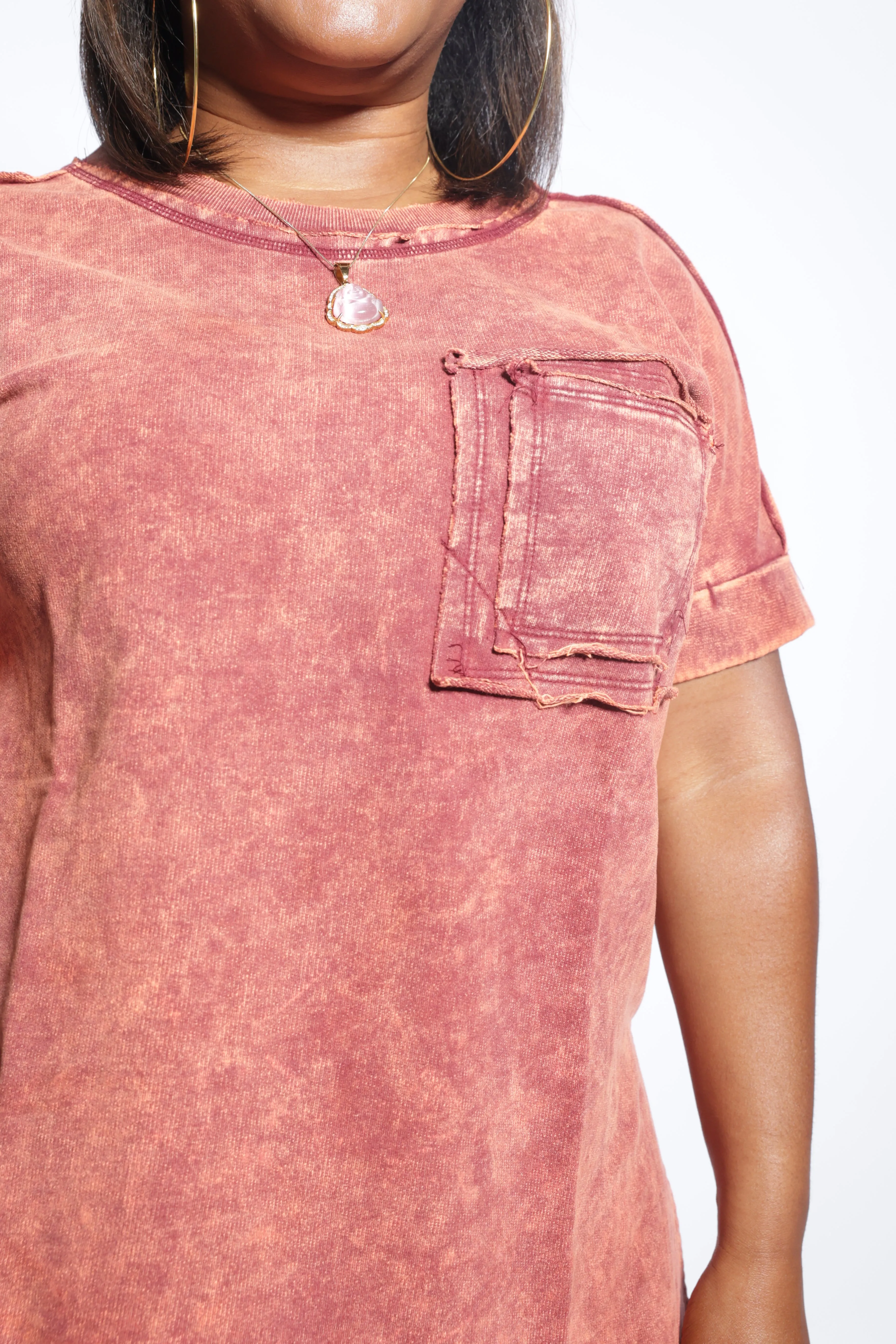 Mineral Wash Cuffed Sleeve Top