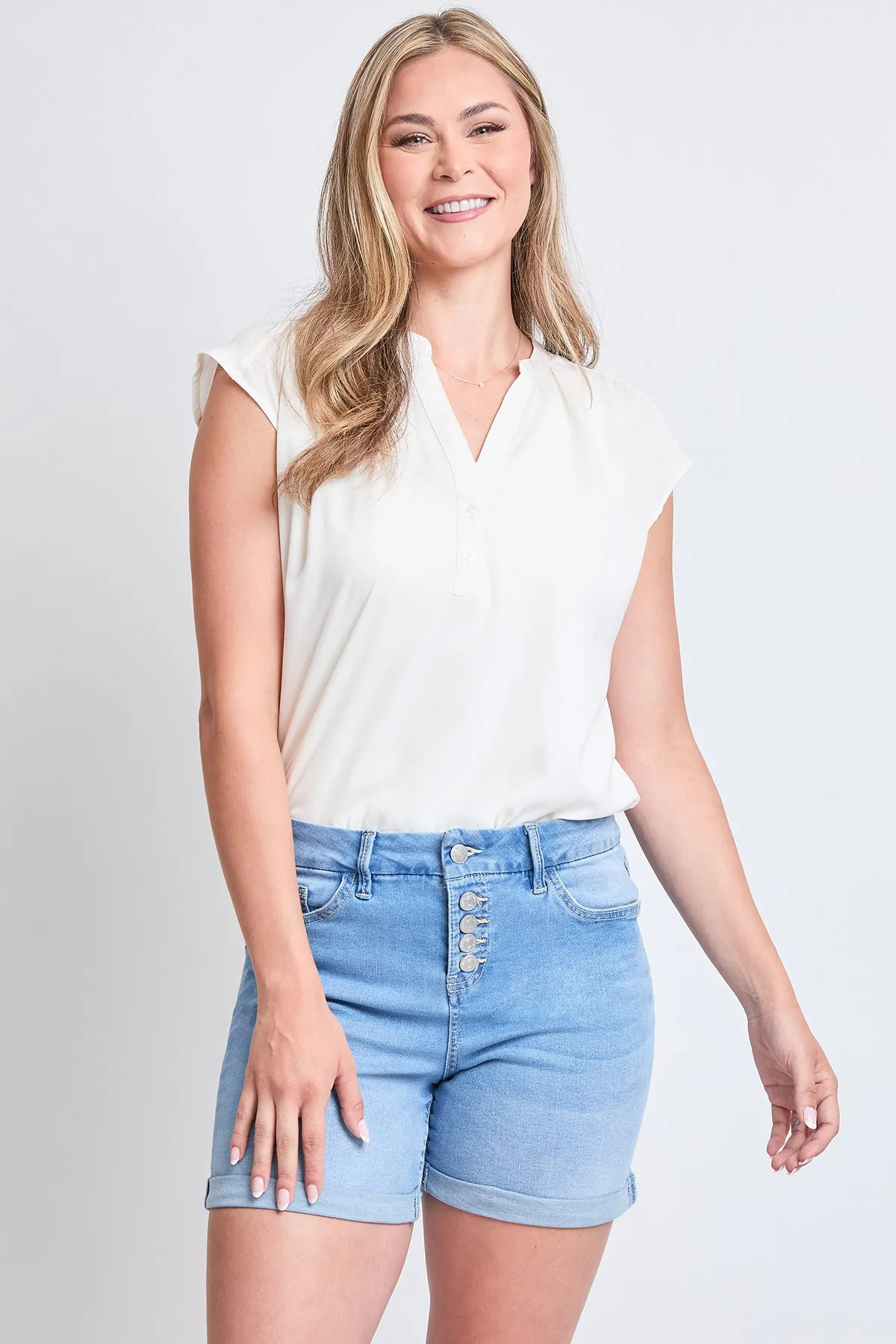 Missy Curvy Fit Exposed Button Cuffed Shorts, Pack Of 12