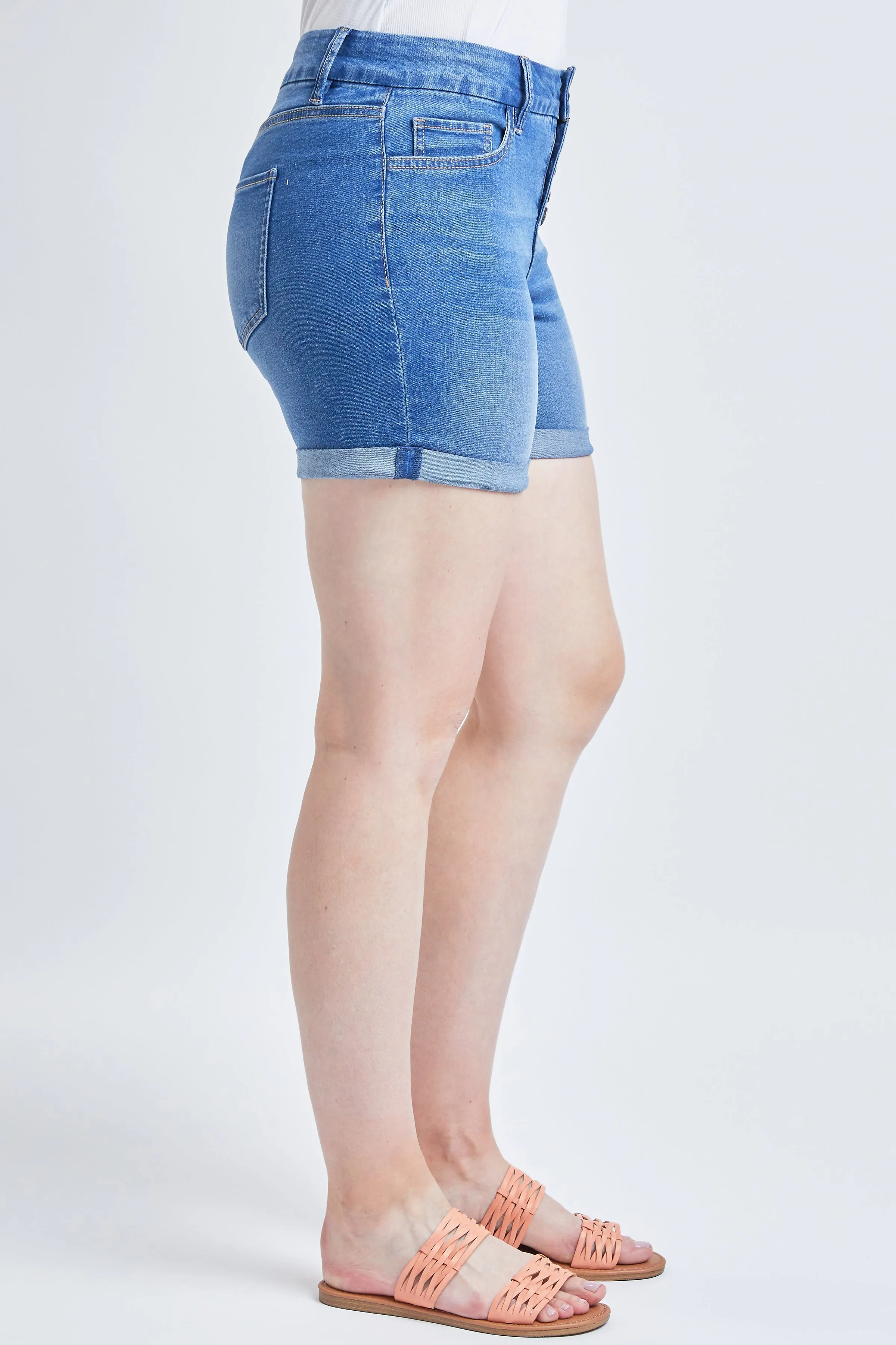 Missy Curvy Fit Exposed Button Cuffed Shorts, Pack Of 12