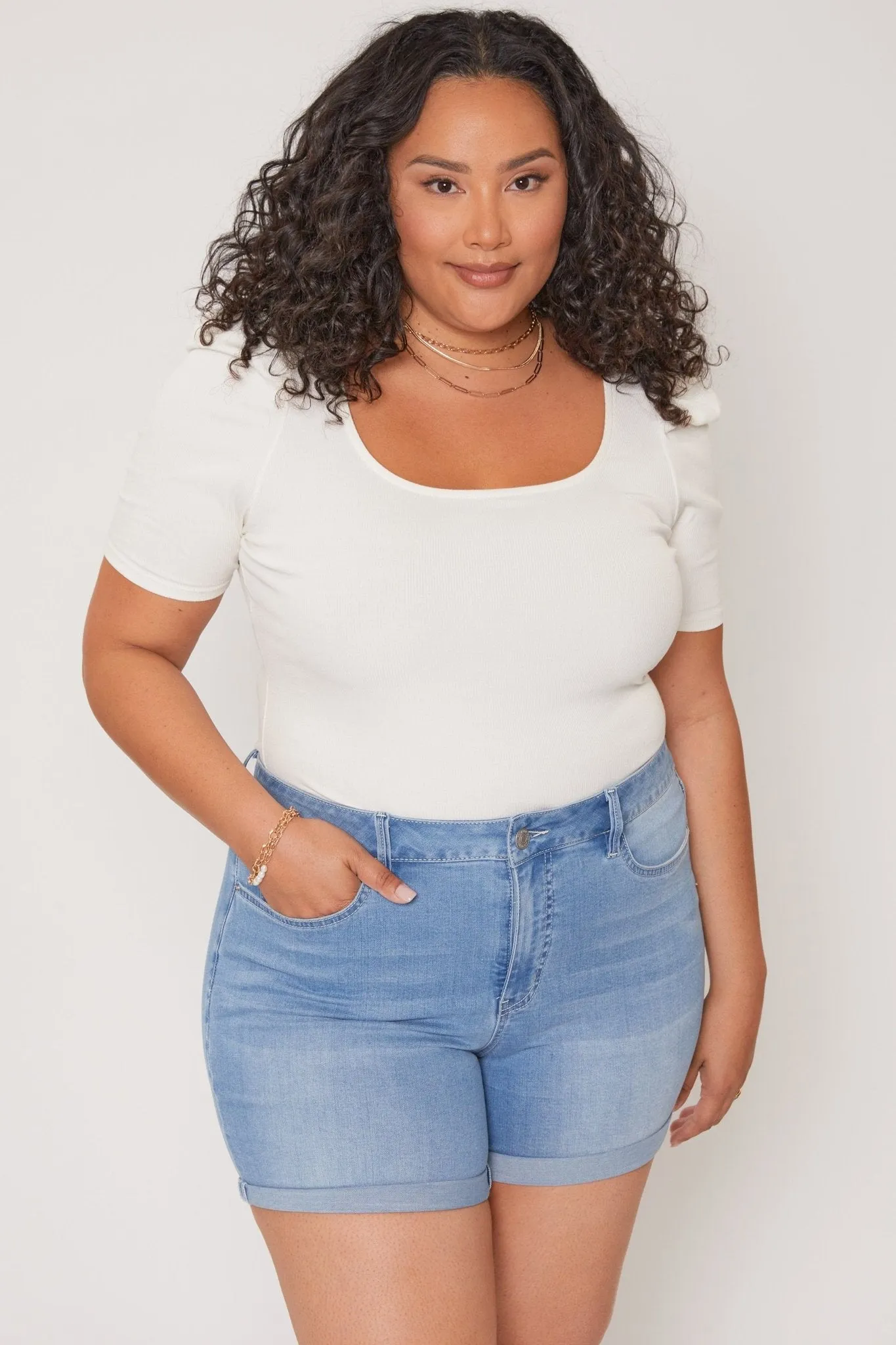 Missy Plus Size 1 Button Double Cuff Shorts, Pack of 12