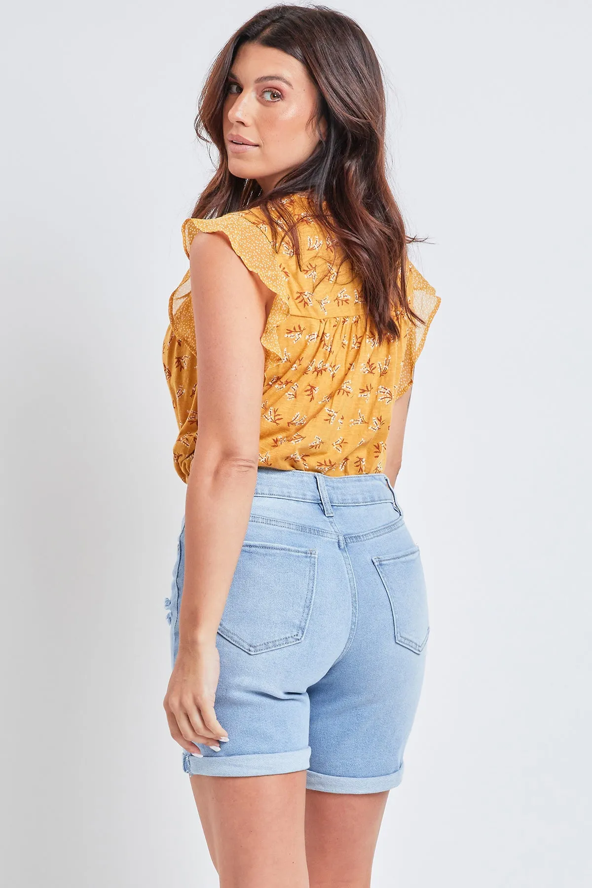 Missy Vintage 1-Button High-Rise 7" Inseam Roll Cuff Shorts With Lycra, Pack of 12