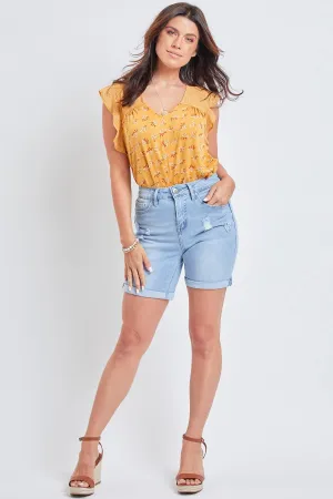 Missy Vintage 1-Button High-Rise 7" Inseam Roll Cuff Shorts With Lycra, Pack of 12