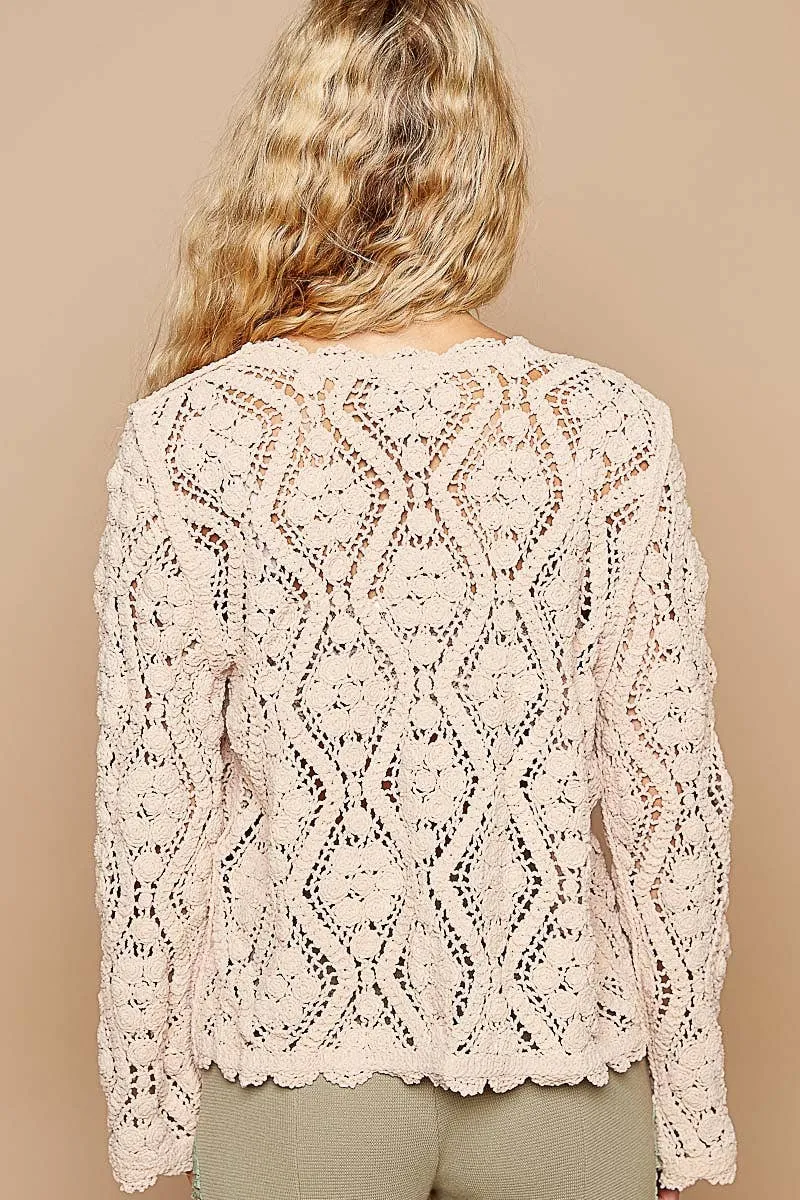 Mocha Open knitted crochet pullover POL sweater