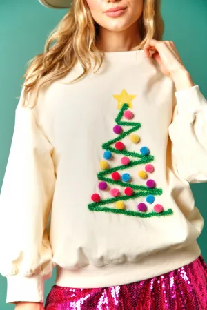 Multicolor Christmas Tree Lurex Embroidery Sweatshirt