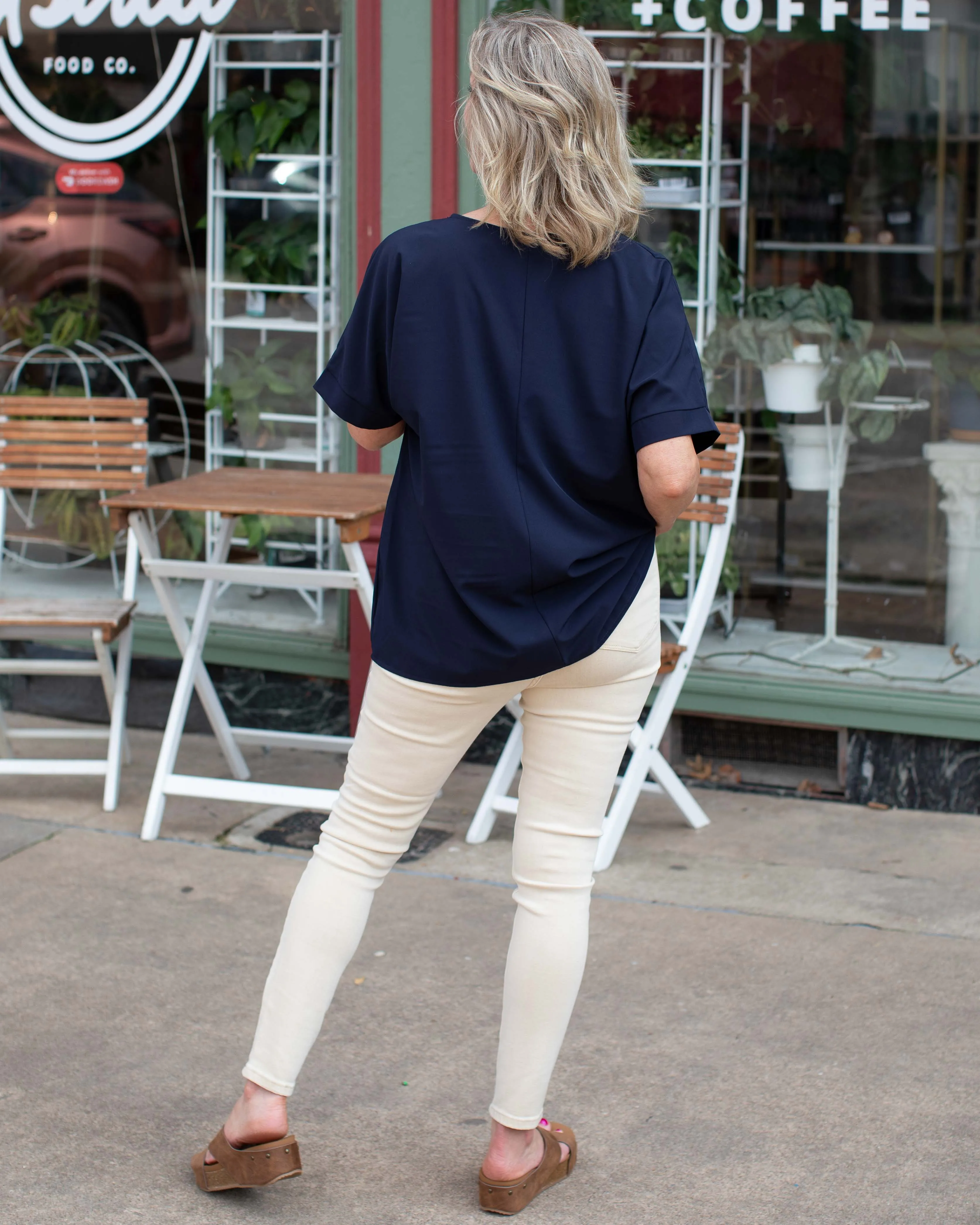 MY TIME STRETCHED WOVEN TOP - NAVY