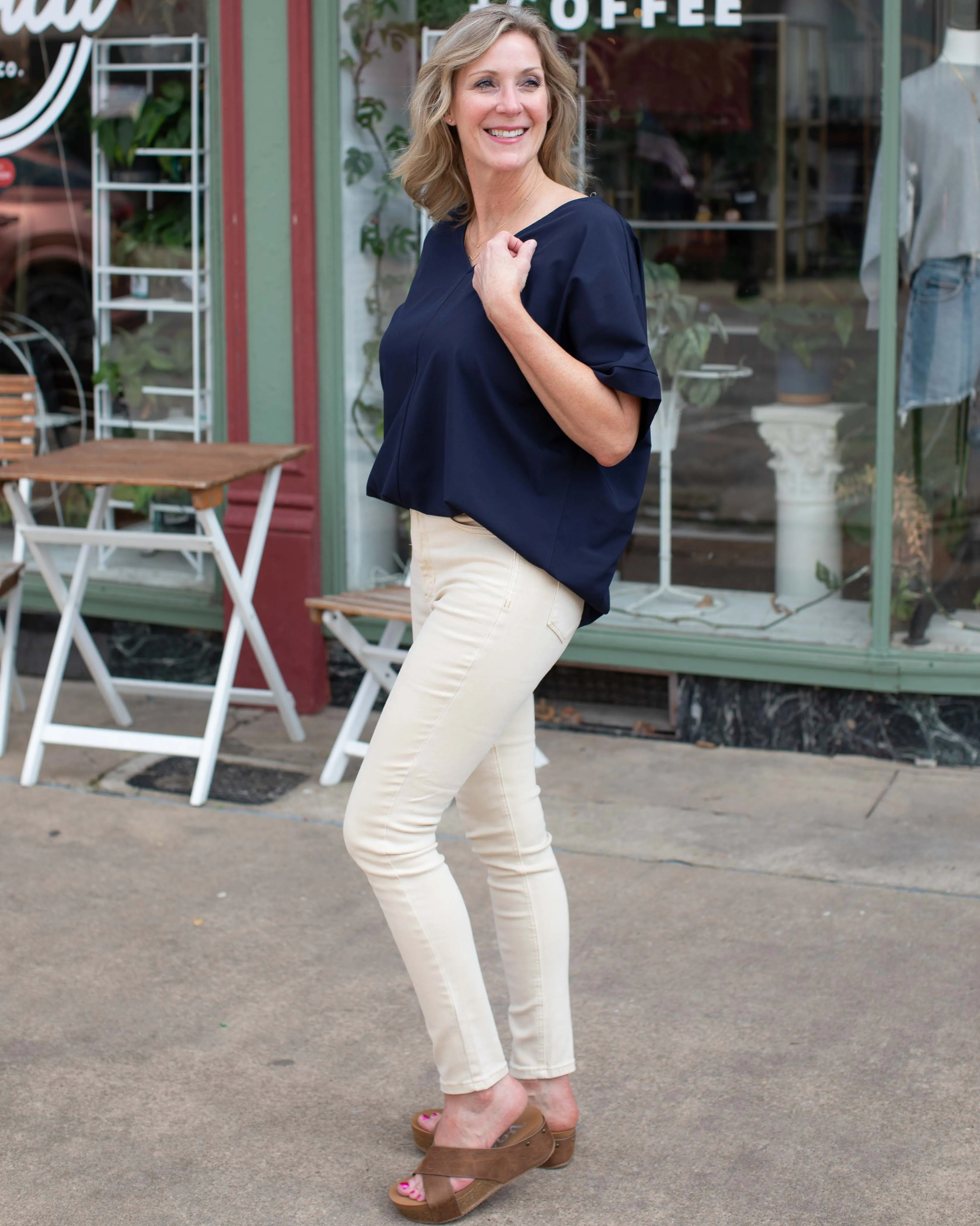 MY TIME STRETCHED WOVEN TOP - NAVY