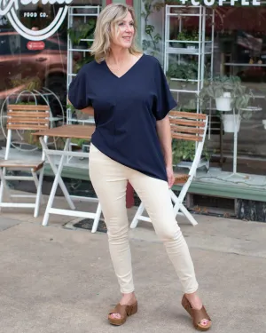 MY TIME STRETCHED WOVEN TOP - NAVY