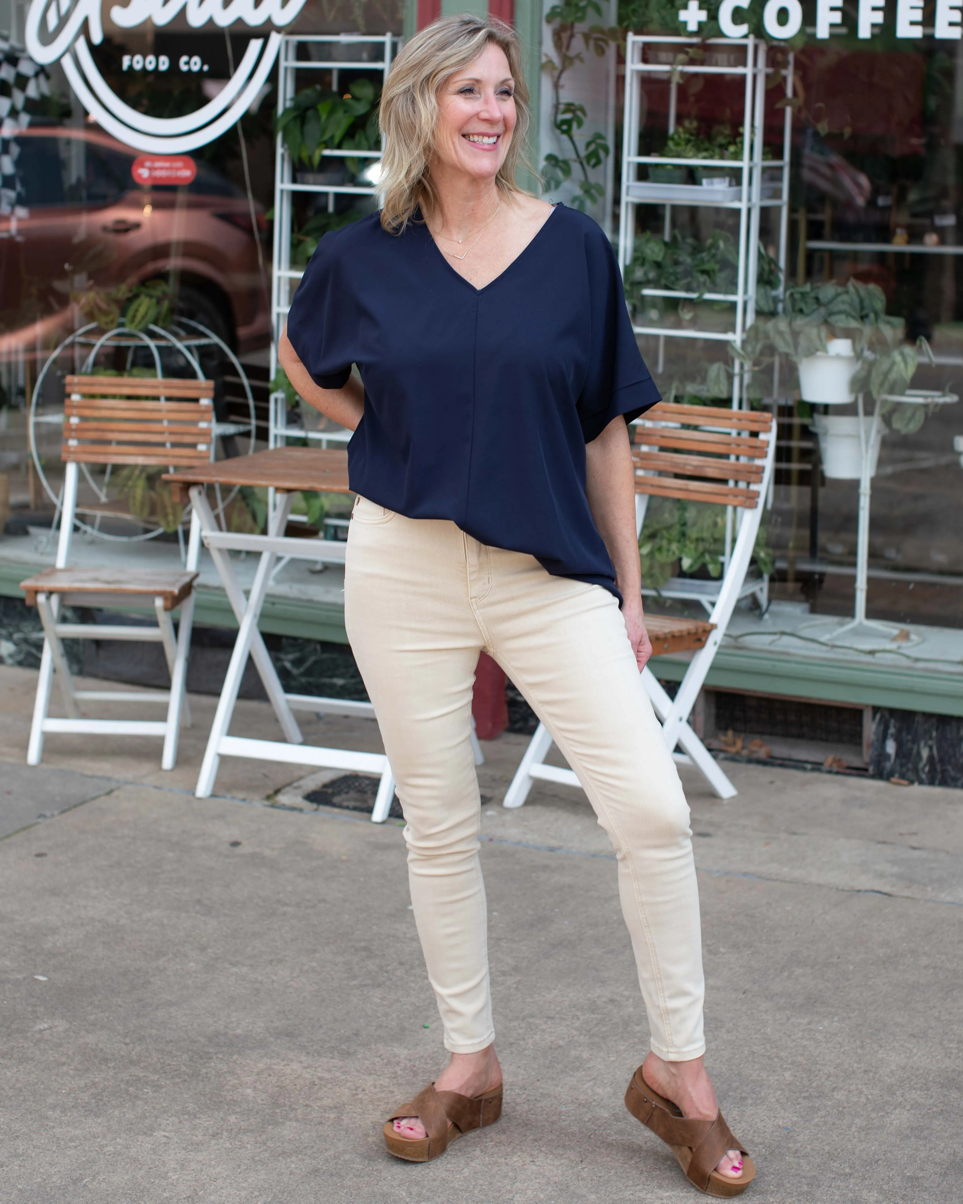 MY TIME STRETCHED WOVEN TOP - NAVY