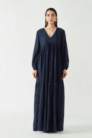 Navy Amada Embroidered Dress