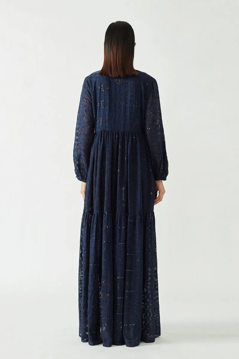 Navy Amada Embroidered Dress