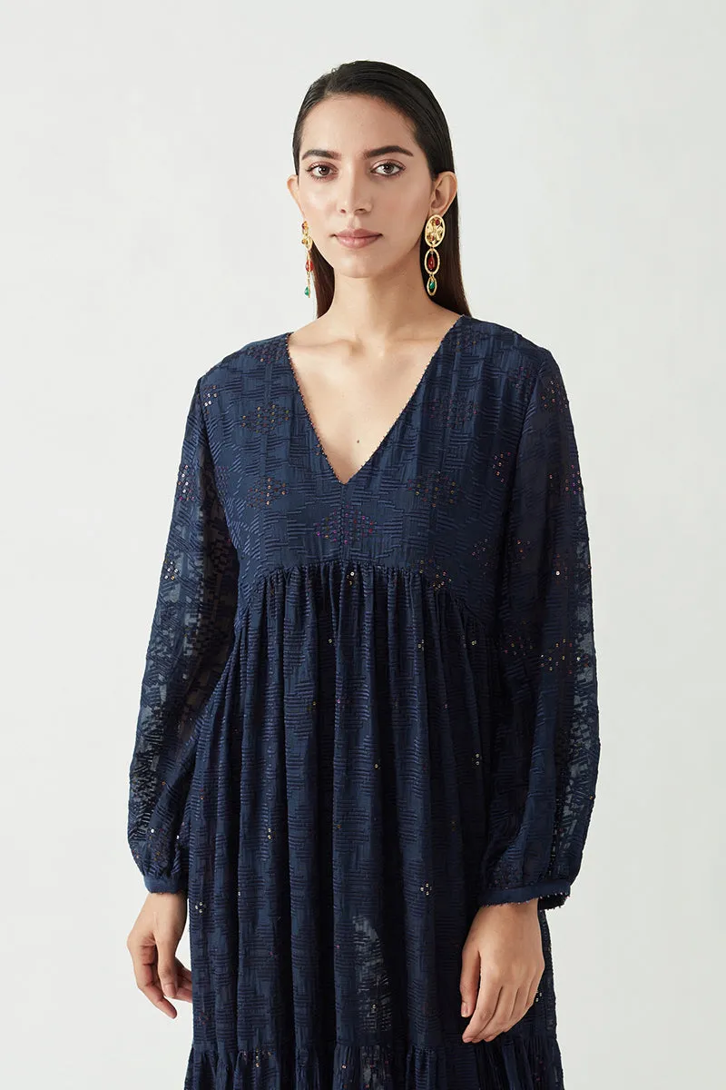 Navy Amada Embroidered Dress