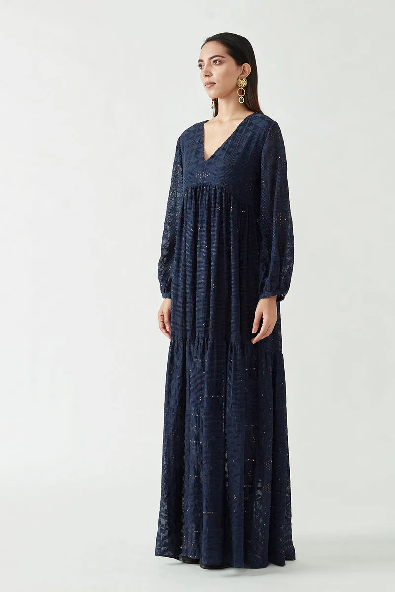 Navy Amada Embroidered Dress