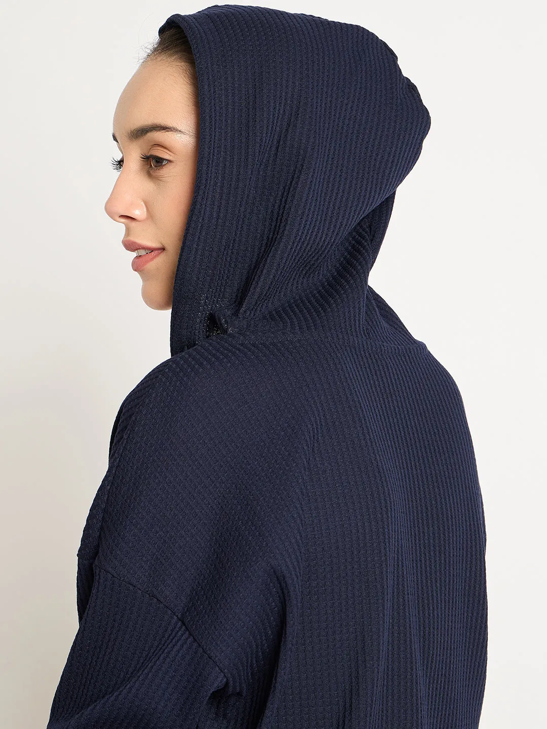 Navy Waffle Knit Hoodie Co-Ord Set