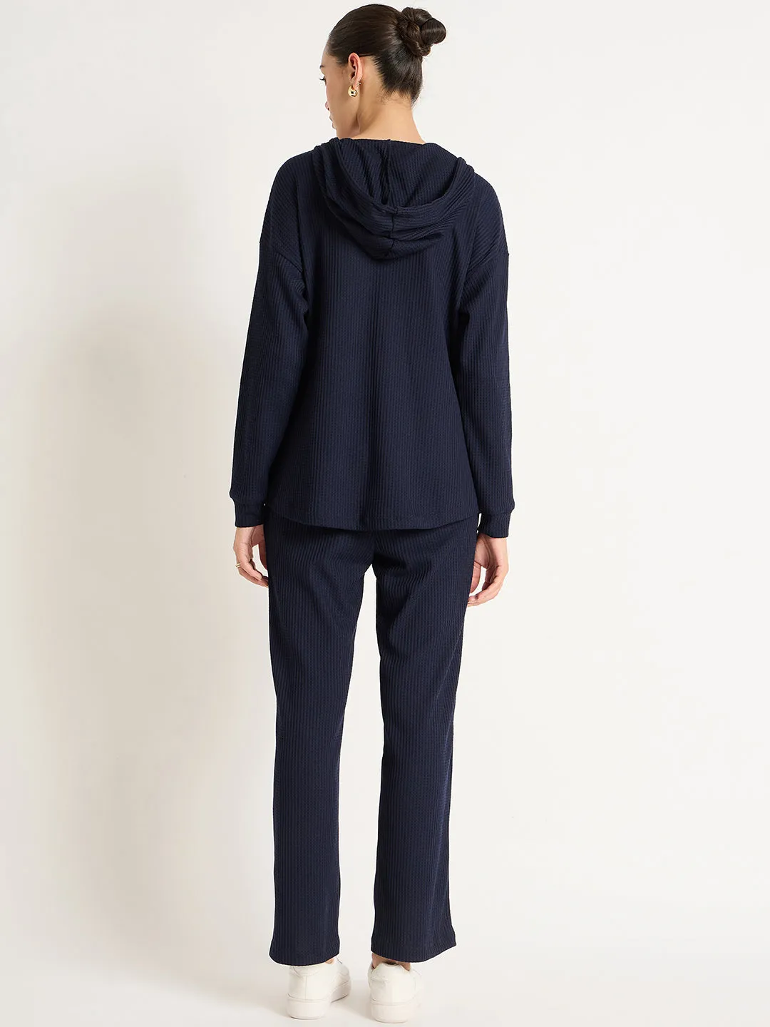 Navy Waffle Knit Hoodie Co-Ord Set