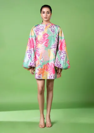 Neon animal skin print embroidered dress