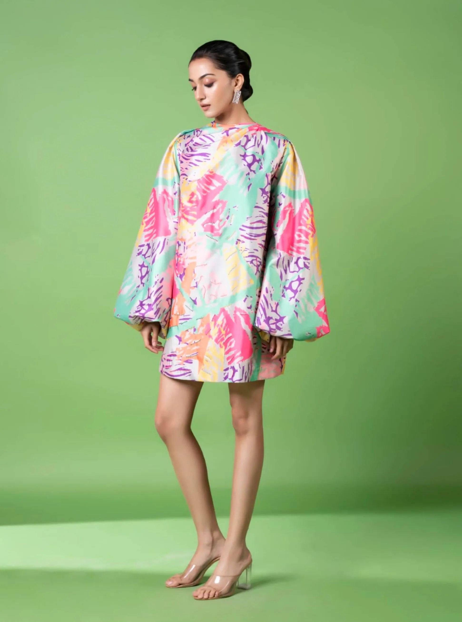 Neon animal skin print embroidered dress