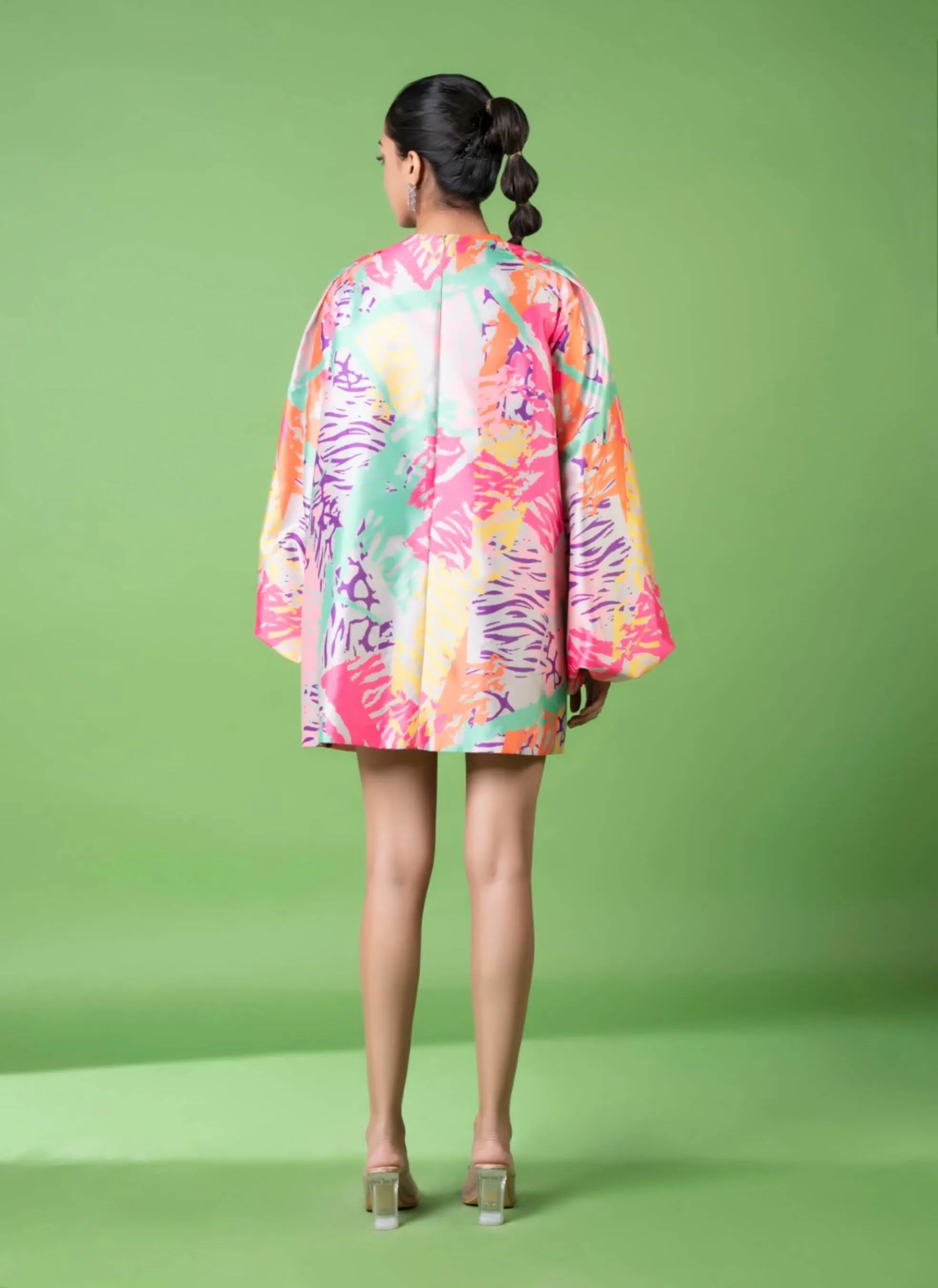 Neon animal skin print embroidered dress