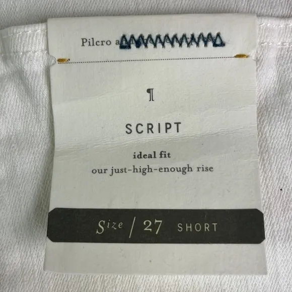 NEW Anthropologie Pilcro Script High-Rise White Cotton Blend Cuffed Shorts Sz 27
