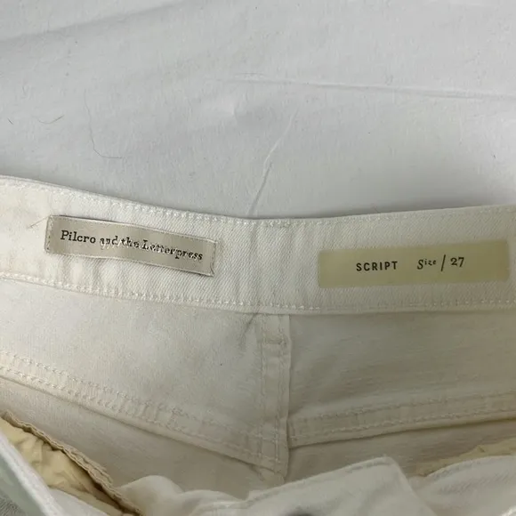 NEW Anthropologie Pilcro Script High-Rise White Cotton Blend Cuffed Shorts Sz 27