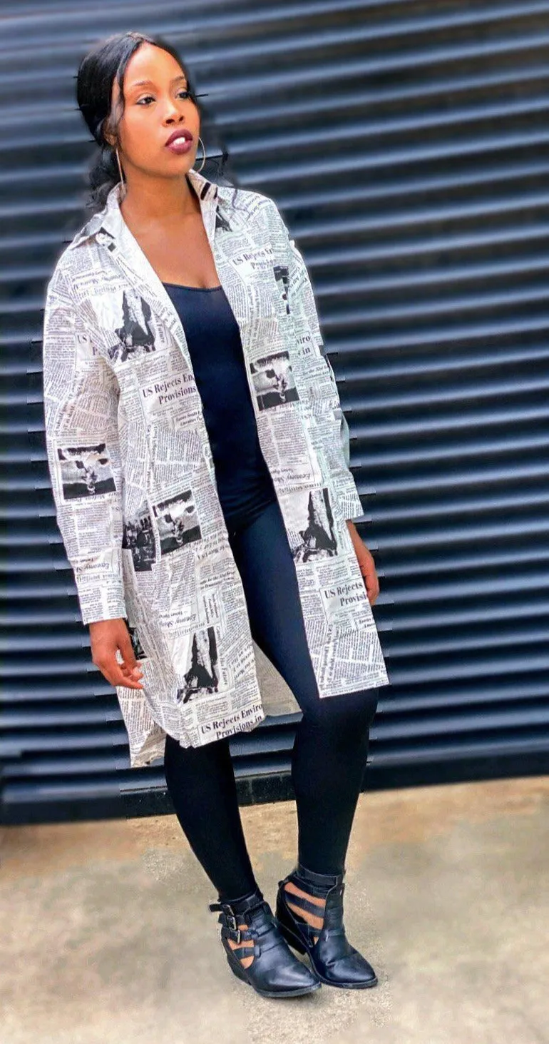 Newspaper Oversize Long Shirt