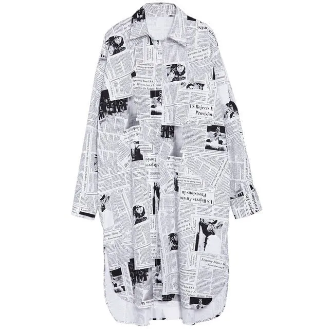 Newspaper Oversize Long Shirt