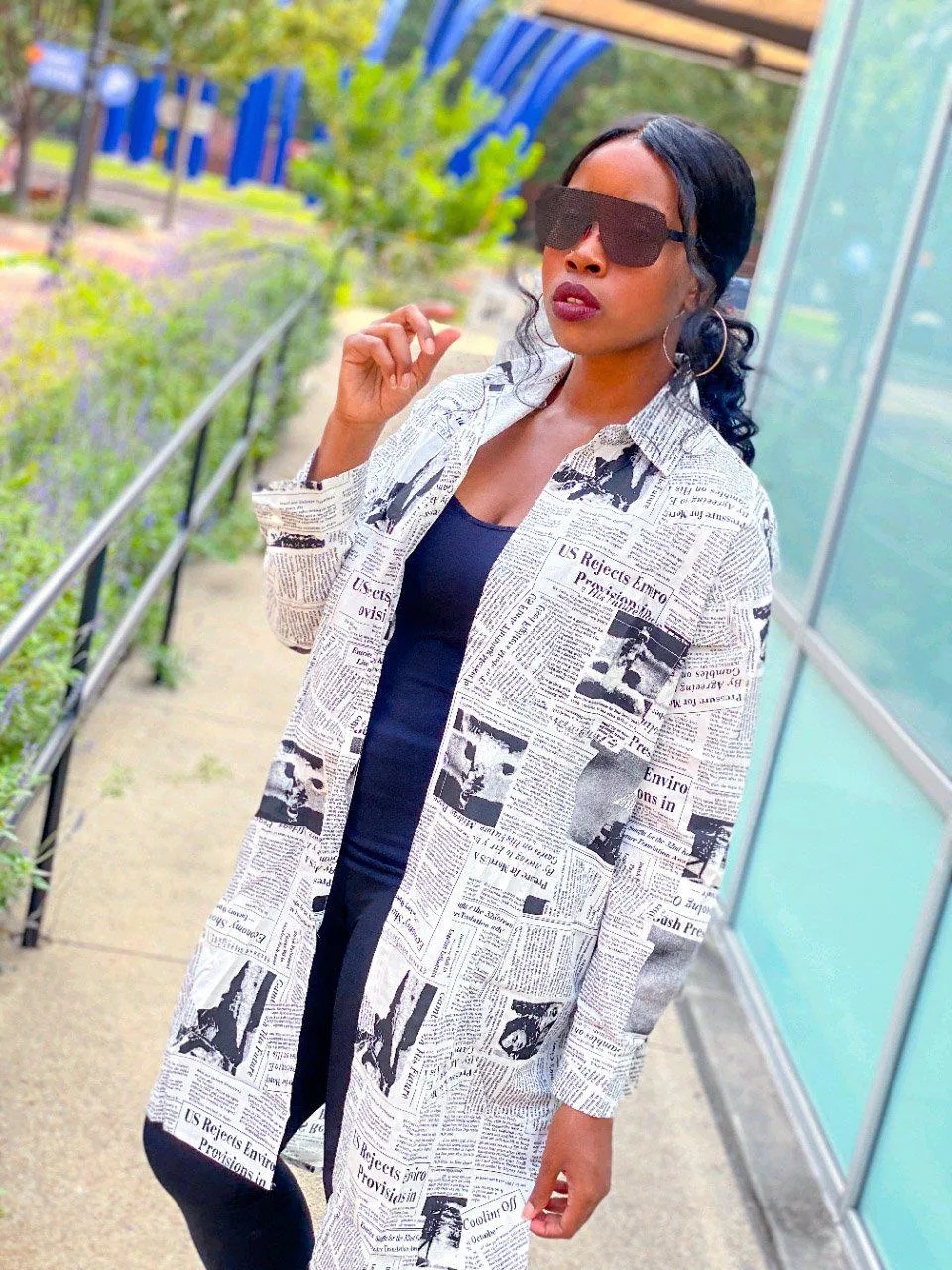 Newspaper Oversize Long Shirt