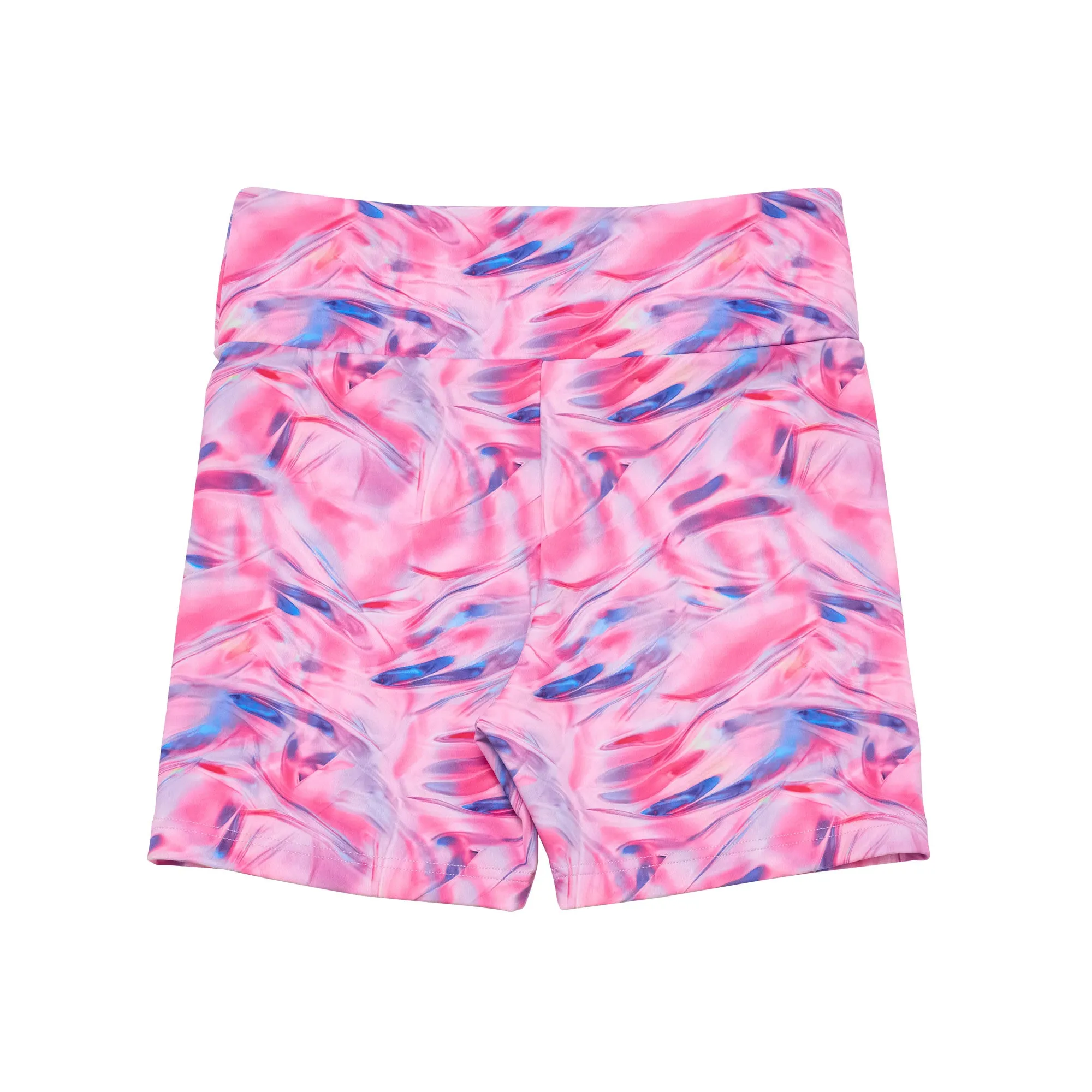 Nicole: Midi Length Bike Shorts in Holographic Pink Print