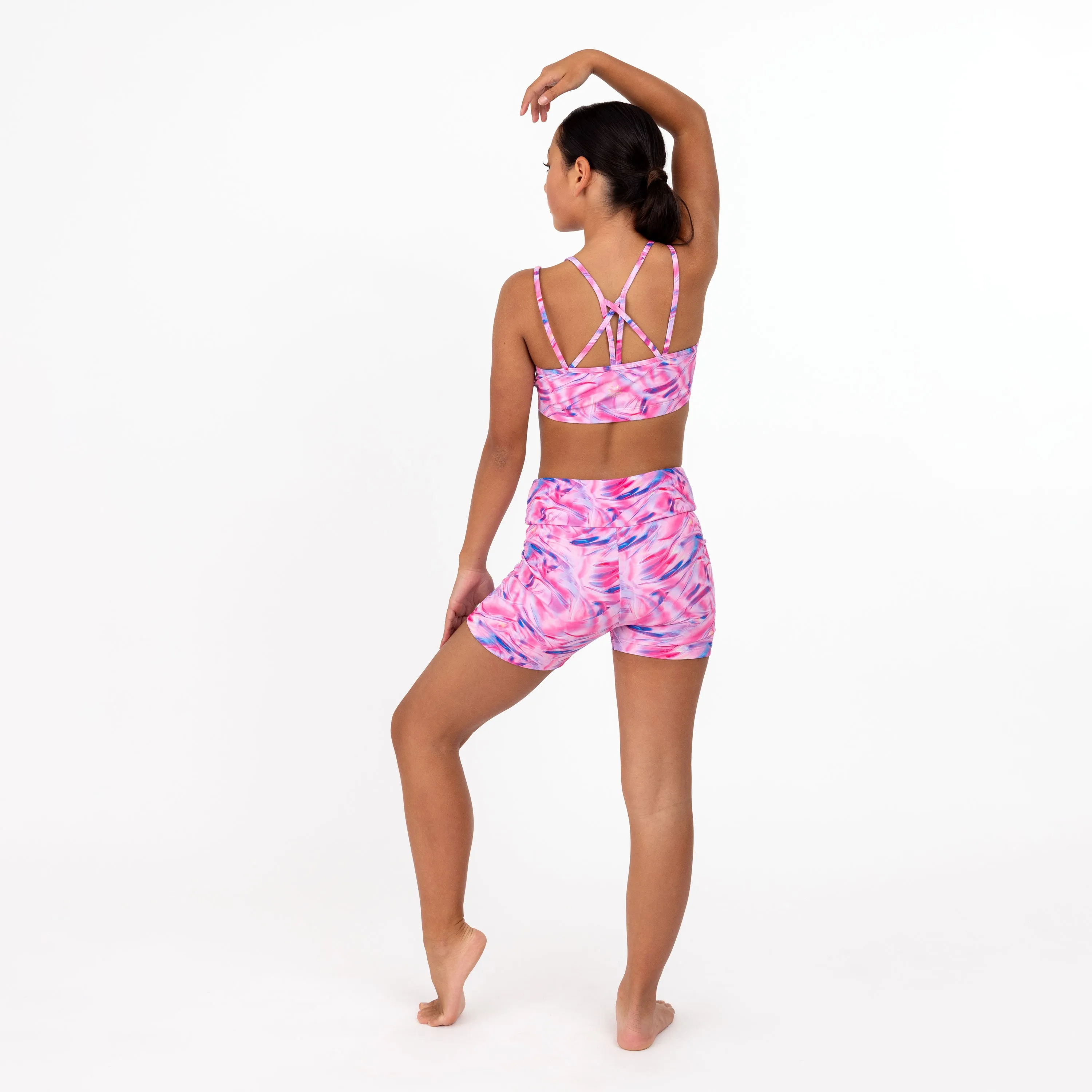 Nicole: Midi Length Bike Shorts in Holographic Pink Print