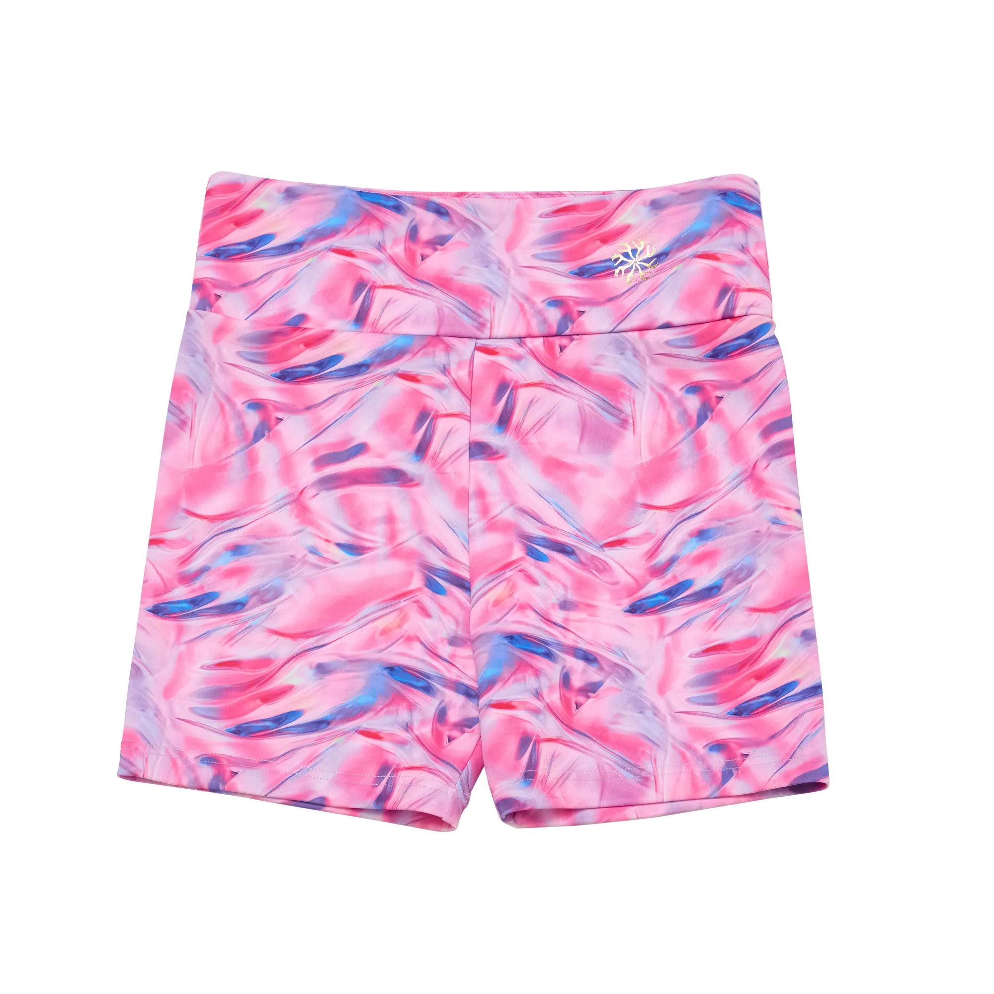 Nicole: Midi Length Bike Shorts in Holographic Pink Print