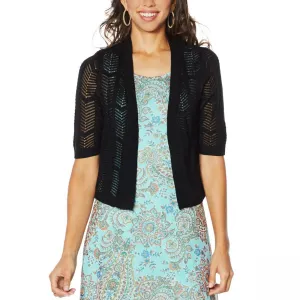 Nina Leonard Women's Elbow Sleeve Crochet Bolero Cardigan