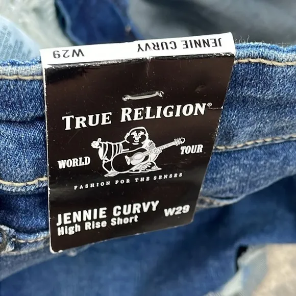 NWT True Religion Jennie Curvy Shorts Medium Dark Wash High Rise Sz 29