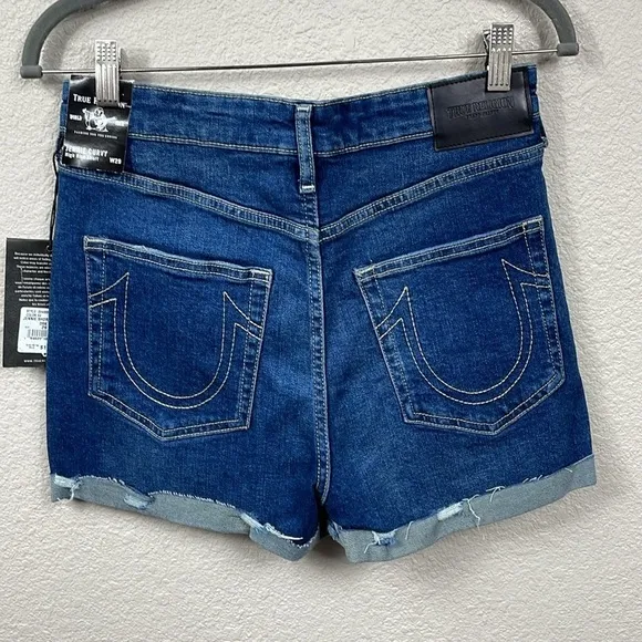 NWT True Religion Jennie Curvy Shorts Medium Dark Wash High Rise Sz 29