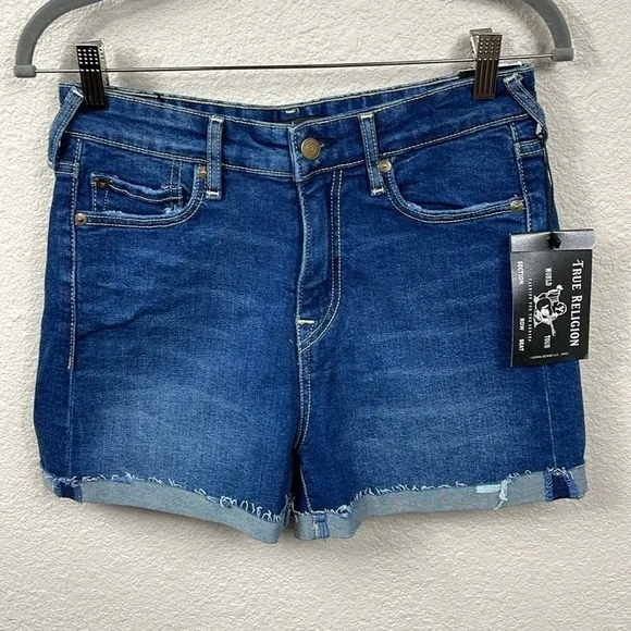 NWT True Religion Jennie Curvy Shorts Medium Dark Wash High Rise Sz 29