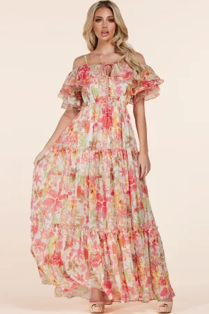 OFF SHOULDER SHORT SLEEVE RUFFLE DRESS
