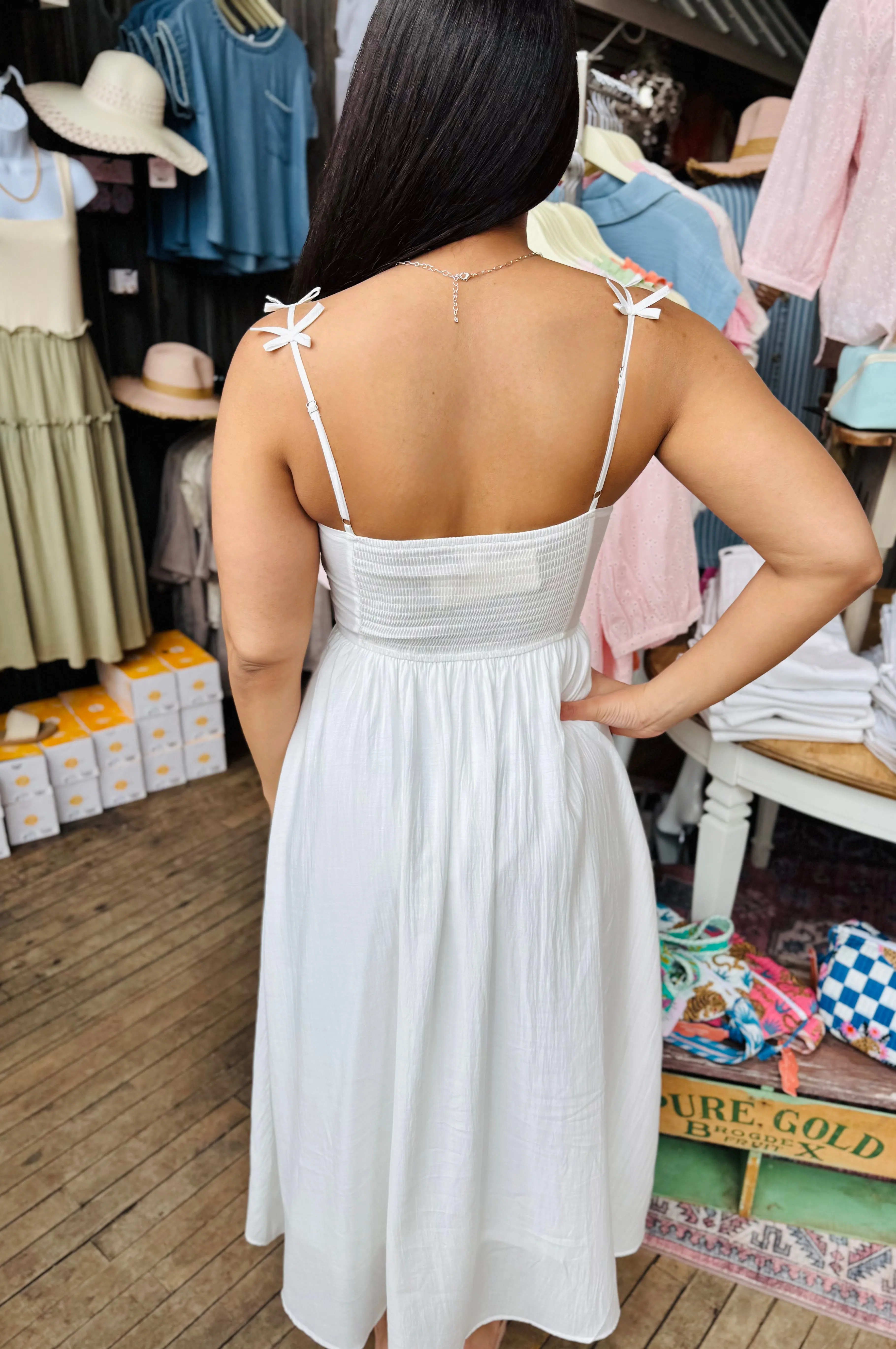 Olivia Bow Strap Corset Midi Dress