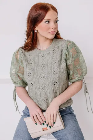 On Point Crochet Sleeve Pointelle Sweater Top