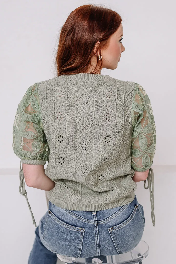 On Point Crochet Sleeve Pointelle Sweater Top