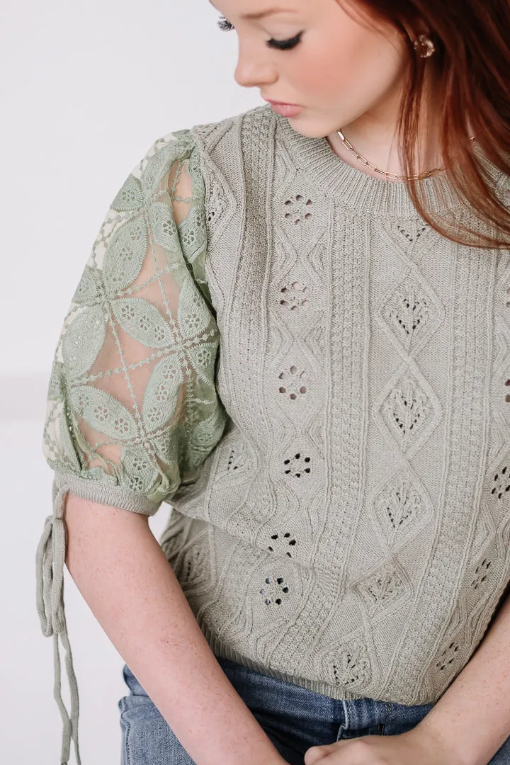 On Point Crochet Sleeve Pointelle Sweater Top
