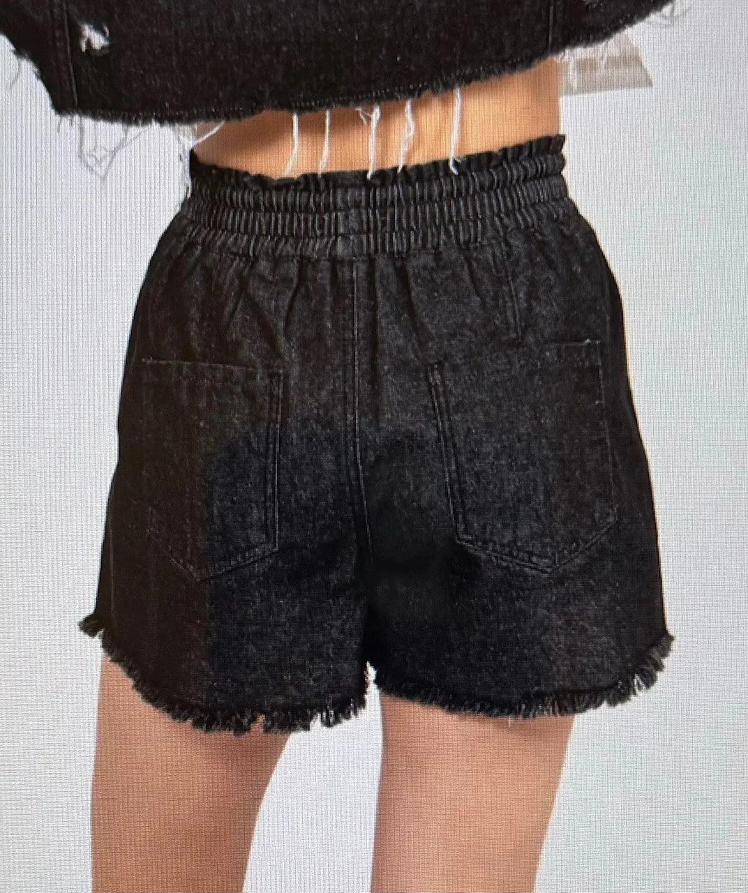 On the Go Denim High Waisted  Flared Drawstring Shorts with Raw Hem in White or Black