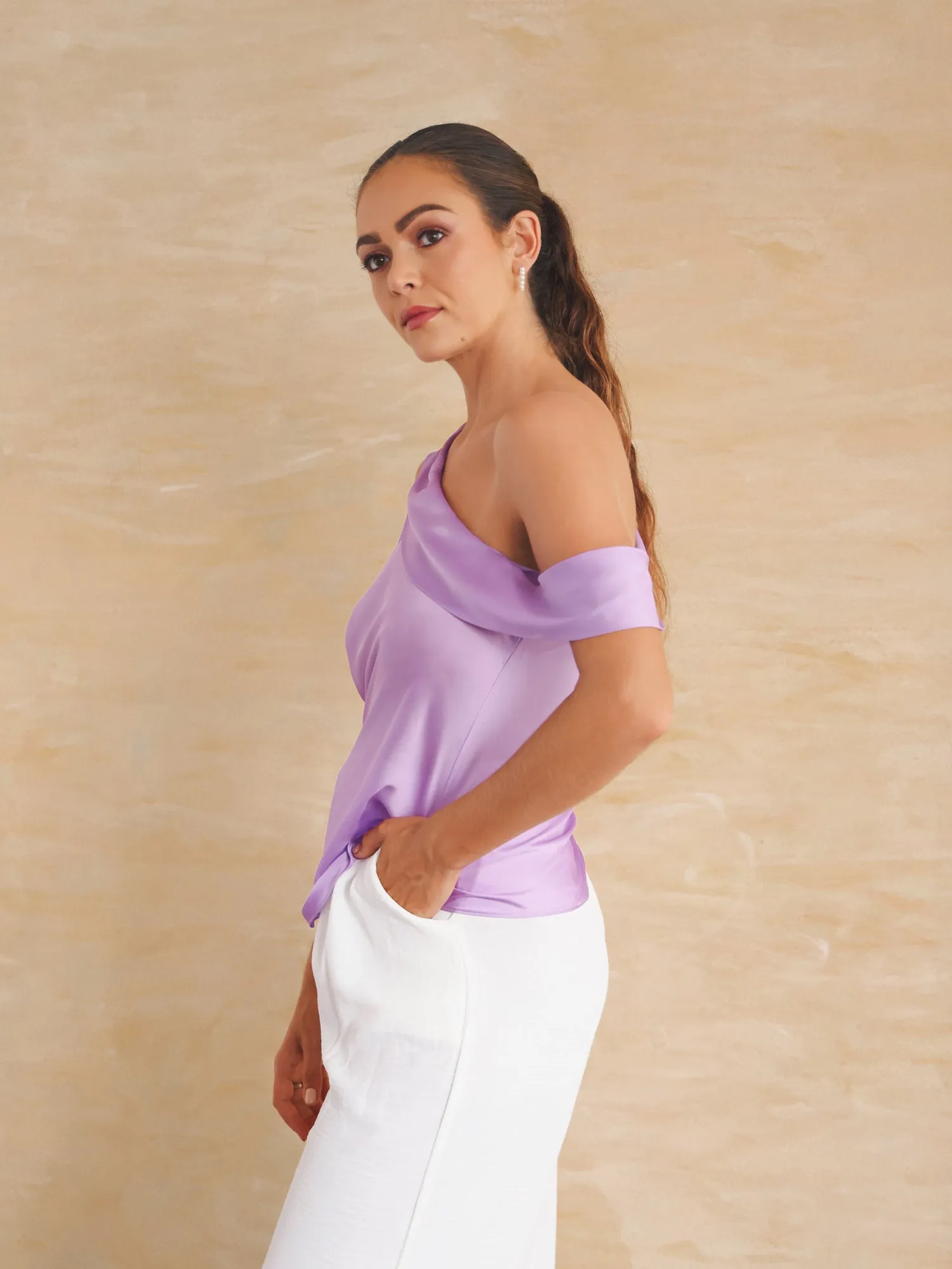 One Shoulder Loose Fit Satin Top