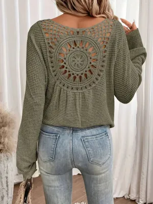 Open-Back Waffle Knit Long Sleeve Top