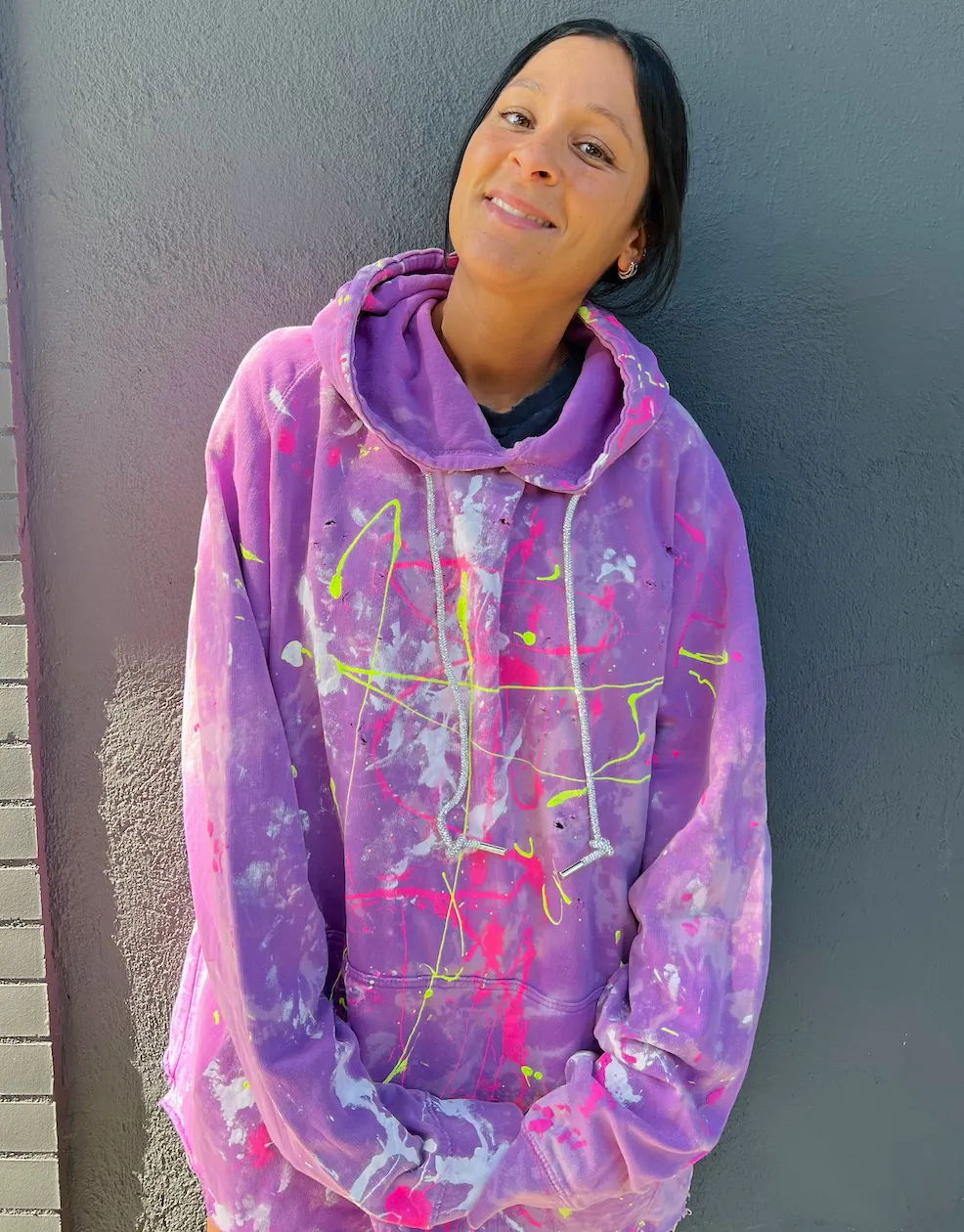 Orchid Paint Splatter Distressed Hoodie